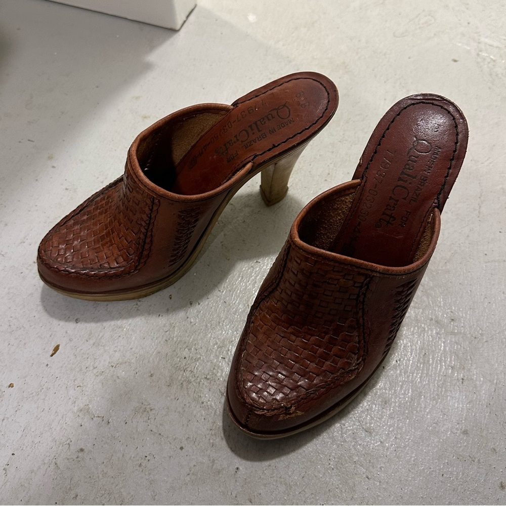Vintage Brazilian Leather Clog Mules